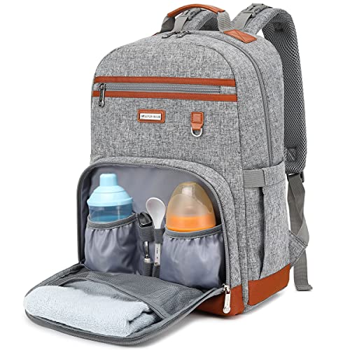 Diaper Bag Backpack, Large Baby Nappy Bags with Portable Changing Pad for Boys and GirlsMultifunction Travel Baby Bag for Moms Dads, Shower Gifts Waterproof and Stylish，Grey - color: Grey