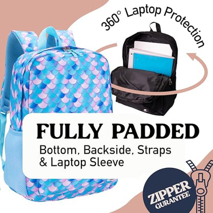 Fenrici Mermaid Backpack for Girls, Teens, Girls' Backpack for School, Kids' Bookbags with Padded Laptop Compartment, Mermaid Scale, Turquoise, Blue, 17 Inch - color: Turquoise Mermaid