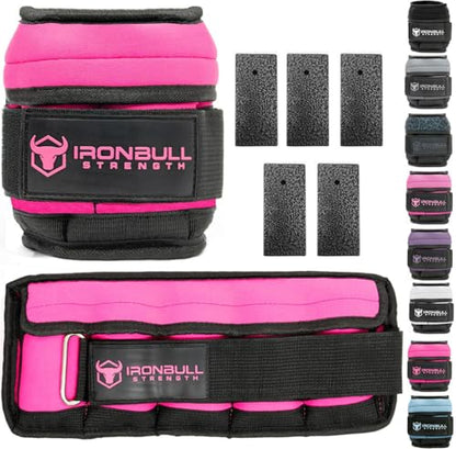 Adjustable Ankle Weights (10lbs/Pair) - Weighted Ankle Weight for Walking, Gym and Exercise - 2, 4, 6, 8, 10 LB Leg Weight Set with Straps for Women and Men - 1-5 lbs Each Ankle Adjustable for Weight Lifting - color: Neon Pink