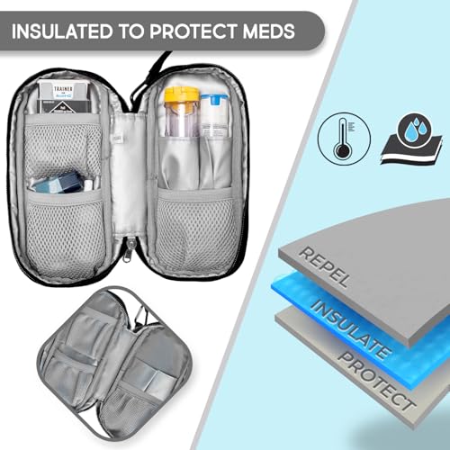 PracMedic Bags Epi Pens Carrying Case- Insulated Epipen Carry Case (Black) | Holds 2 Epi Pens, Auvi-Q or Neffy, Inhaler & Antihistamine. Medical Case for Allergy, Asthma & Diabetes Medicines. - color: Black