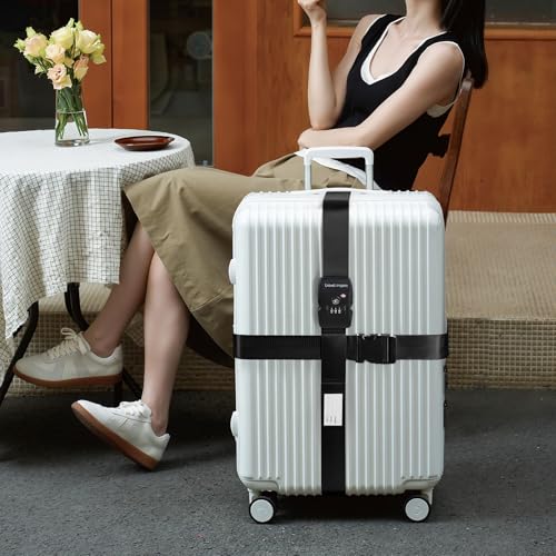 Travel Inspira TSA Accepted Luggage Straps Cross Belt for 20-28 Inch Suitcases Adjustable 103-200cm (40-79 Inch) Nylon Webbing with ABS Quick Release Buckle - color: Cross Black-New