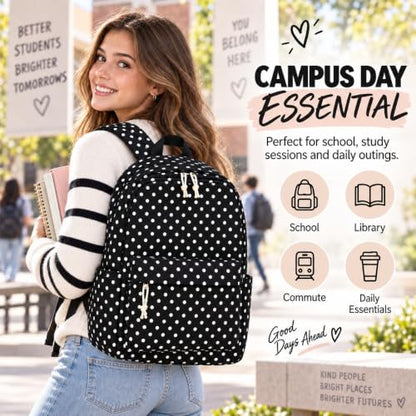 LOIDOU Girls Backpack for Kids Cute School Bookbag - color: Black Polka Dots, size: L-17"