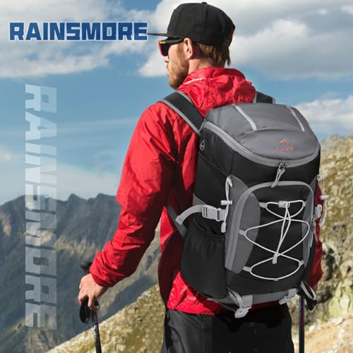 RAINSMORE Foldable Hiking Backpack for Women Men Packable Camping Backpack 40L Waterproof Hiking Daypack Bag Lightweight Collapsible Daypack for Travel Trekking Mountaineering Large Capacity Black - color: Black and Grey