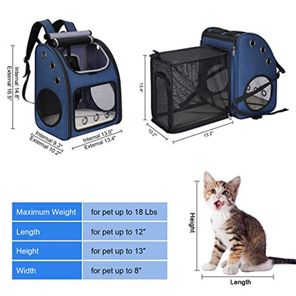 Expandable Cat Carrier Backpack,Large Space,Airline Approved,18 lbs | Portable Pet Carrier Backpack with Super Ventilated, Ideal for Traveling/Hiking /Camping/ Vet, Blue - color: Blue-Standard