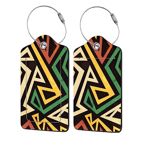 2 Pack Luggage Tags for Suitcases,African Geometric Luggage Tag,PU Leather Id Label Luggage Tags with Stainless Steel Loop and Privacy Cover for Women Men Teens Travel - color: African Geometric