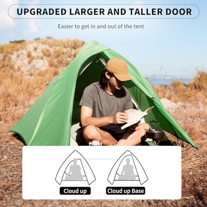 Naturehike Cloud Up 1 Person Tent, Lightweight Backpacking Tents for One Man, Waterproof Ultralight One Person Tent for Camping Hiking Backpacking - color: Green