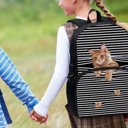 Talayituse Cat Stripe Print School Bags for Kids Girls Boys Backpack with Front Zipper Pocket and Adjustable Shoulder Strap Book Bags Casusal Travel Daypack Middle High School Bookbag - color: Cat Stripe