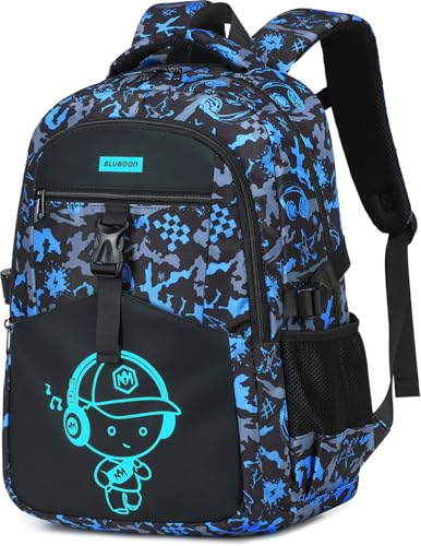 Bluboon Boys School Backpack, Lightweight Kids Bookbag for Elementary and Middle School, Water-Resistant Student Backpack Fits 15.6 Inch Laptop, Chest Strap, Multiple Pockets - color: Blue Graffiti