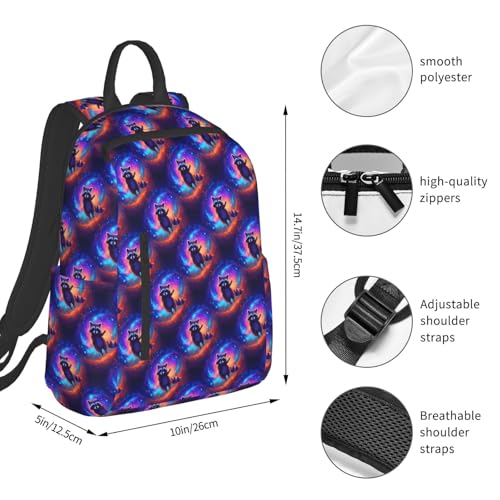 Anti Scratch Polyester Backpack Galaxy Raccoon Print, Smooth Surface Multipurpose Travel Pack for All Weather Daily Use Unisex - color: Picture (224)