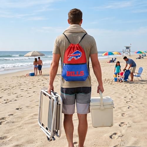 FOCO Buffalo Bills Big Logo Drawstring Backpack with Zippered Pocket – Limited Edition Bills Bag – NFL Gear – Show Your Team Spirit with Officially Licensed Baltimore Ravens Fan Gear - color: Buffalo Bills