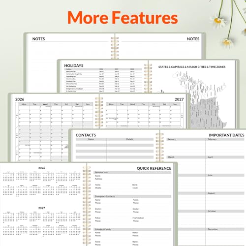 SUNEE Academic Planner 2026-2027 – Weekly & Monthly Planner, July 2026 to June 2027, 8.5"x11", Thick Paper, Tabs, Pockets, Bookmark, Spiral-Bound, Student Teacher Organizer, Sage Green - color: Green