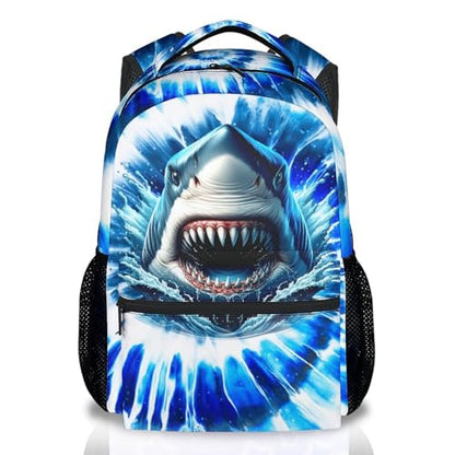 UNIKITTY Kindergarten Backpack for Boys 17 Inch Shark Bookbag, Lightweight Water-Resistant School Bag for Back to School Supplies - color: Blue