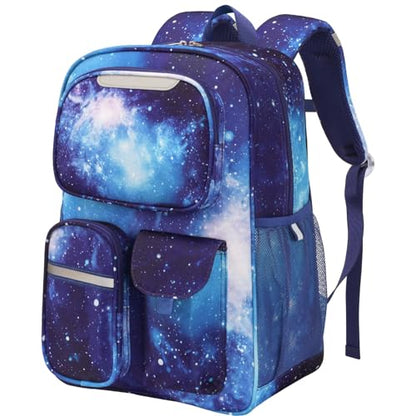 Kids Backpack for Boys - 17 Inch School Bookbag for Grades 3-5 | Elementary Boys Backpack Ages 8-10, Fits Binder Laptop, Reflective Strips, Chest Straps, Comfort Padded S-Straps, Blue Galaxy - color: Blue Galaxy
