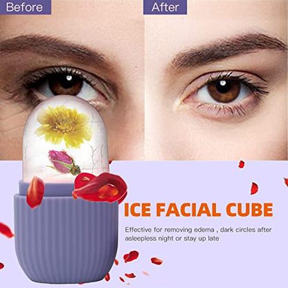 XHJRI Ice Face Roller Massager,Ice Cube Roller for Face, Eyes and Neck Naturally Conditioning and Skin Care,De-Puff Eye Bags,Reduce Migraine Pain,Reusable Massage Silicone Ice Mold (Purple) - color: Purple