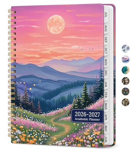 Planner 2026-2027, Academic Monthly and Weekly Calendar Planner for Women, July 2026 - June 2027, Hardcover Pretty Agenda Planner Book with Tabs, Spiral Daily Organizer for School Office Home Supplies, 6.3" x 8.5" - Dreamscape Hills - color: M-Dreamscape