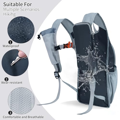 Hiking Backpack 10L/15L Small Daypack Lightweight Packable Travel Foldable Water Resistan for Women Men (Gray, 15L) - color: Gray, size: 15L