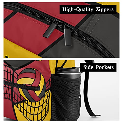 Custom Volleyball Red Yellow Black Waterproof Backpack Bookbag with Name for Birthday Holiday Gift - color: Backpack 11