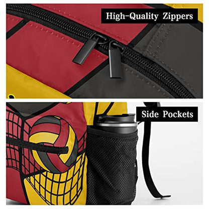 Custom Volleyball Red Yellow Black Waterproof Backpack Bookbag with Name for Birthday Holiday Gift - color: Backpack 11