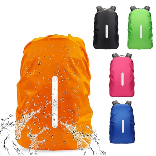 1PC Reflective Backpack Cover Dustproof Polyester Raincoat with High Visibility Strip for Camping, Biking, Hiking, Black, XL - color: Black, size: X-Large