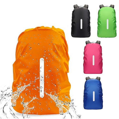 1PC Reflective Backpack Cover Dustproof Polyester Raincoat with High Visibility Strip for Camping, Biking, Hiking, Black, XL - color: Black, size: X-Large