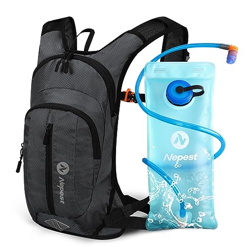 Nepest Hydration Pack Backpack for Women & Men, Lightweight Water Backpack with 2L Water Bladder for Hiking Cycling Running Biking - color: Dark Gray