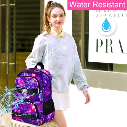 UFNDC Backpack for Girls, 17.5" Water Resistant Cat Galaxy Tie-Dye School Backpacks, Teens Bookbag for Women College Middle - color: Girls Backpack Galaxy Purple