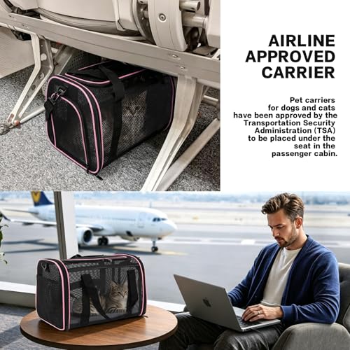 Cat Carrier, Soft-Sided Pet Carrier Bag, Breathable Mesh, Black (Pink, 20 * 13 * 13) - color: pink, size: 17.0"L x 11.0"W x 11.0"H