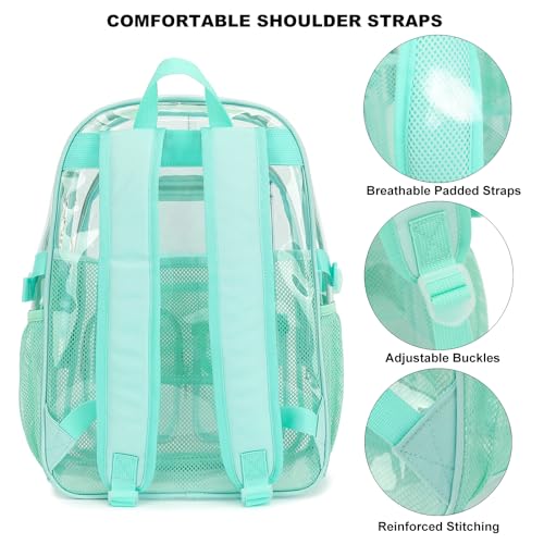 Clear Backpack Heavy Duty Transparent Backpacks Stadium Approved for School Work Sport Travel (Green) - color: Green