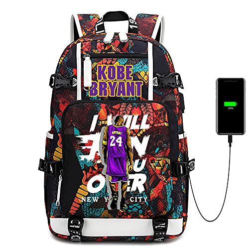 Basketball Legend Never Ends Multifunction Backpack Travel Laptop Daypack Fans Bag For Men Women (Style 24) - color: Red - Bryant Pattern 4