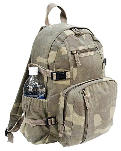 Rothco Vintage Canvas Compact Backpack, Small Cotton Canvas Daypack with Multi Pockets, Adjustable Straps, Mini Travel Bag (Woodland Camo) - color: Woodland, size: One Size