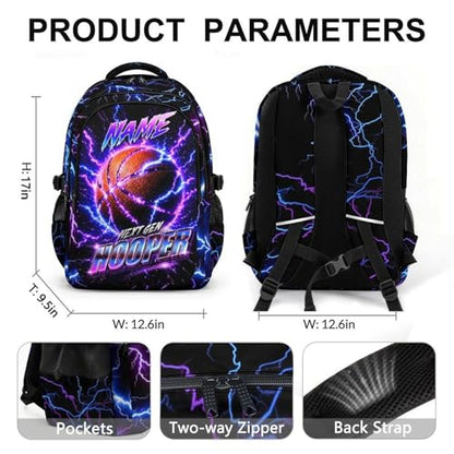 Kids School Backpack, Basketball Back Pack for Boys Teens Team Players - 17 Inch Lightning Sport Bookbag for Primary, Large Capacity School Supplies - color: Purple