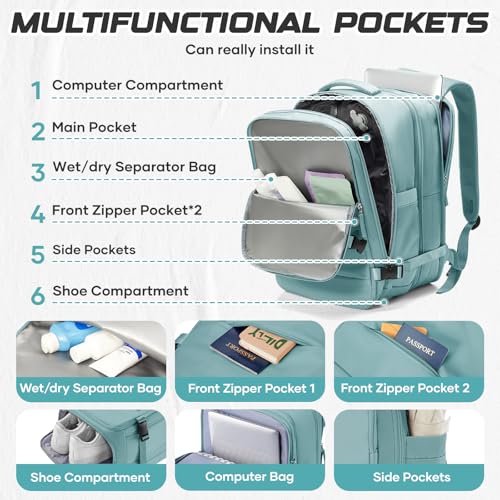 Travel Backpack with Compression Vacuum Storage Bag & Electric Pump, Expandable Flight Approved Carry On Backpack, 18x14x8 inches Personal Item Travel Bag for Men Women, Blue - color: Blue