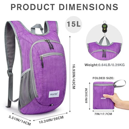 G4Free 10L/15L Hiking Backpack Lightweight Packable Hiking Daypack Small Travel Outdoor Foldable Shoulder Bag - color: Purple, size: 15L