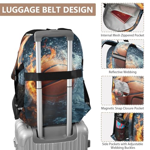 Bolaz Basketball Water Flame Travel Backpack 14 Inch Laptop Computer Bag Sturdy School Bag College Bookbag