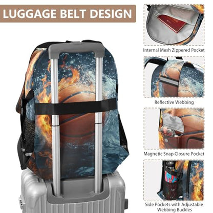 Bolaz Basketball Water Flame Travel Backpack 14 Inch Laptop Computer Bag Sturdy School Bag College Bookbag