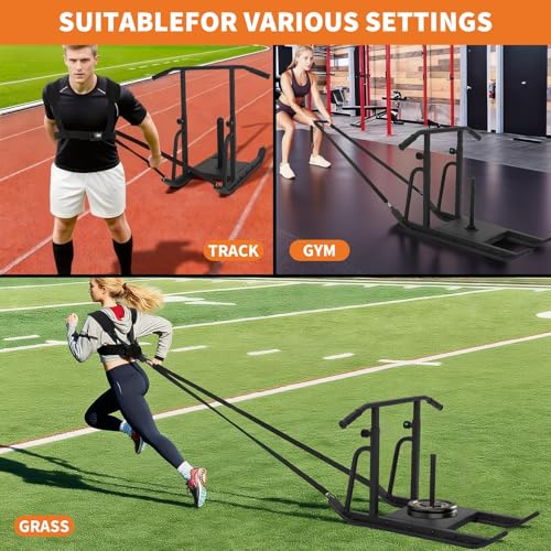 Garvee Weight Sleds, Heavy-Duty Workout Fitness Sled for Training, Push Pull Sled with Adjustable Height Handle, Running Speed, Football, Strength, Fits 1" & 2" Weight Plates, Black