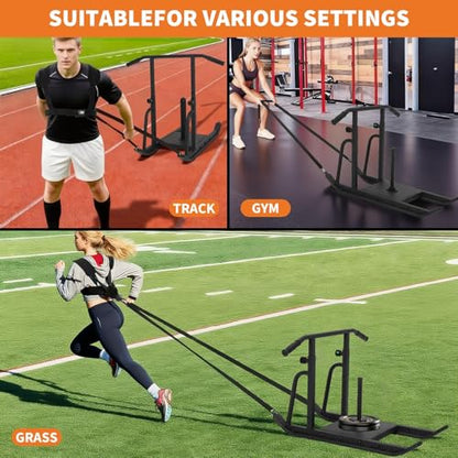 Garvee Weight Sleds, Heavy-Duty Workout Fitness Sled for Training, Push Pull Sled with Adjustable Height Handle, Running Speed, Football, Strength, Fits 1" & 2" Weight Plates, Black