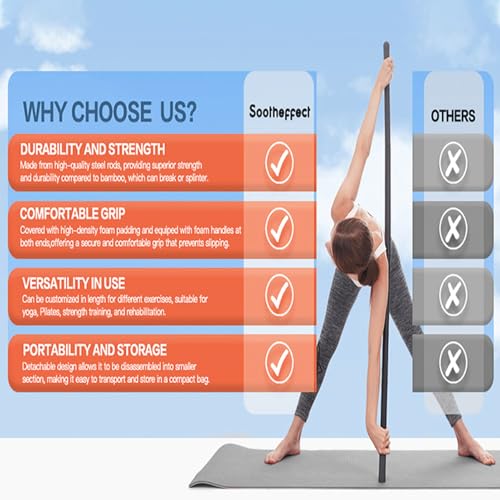 Ymiko Yoga Bar, Multifunctional Stretching Stick with 4 Steel Bars and Non Slip Handles for Shoulder Mobility, Flexibility and Balance Training in Yoga and Fitness