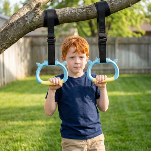 Gymnastics Rings, Children's Home Gym Equipment, Children's Adjustable Strap Strength Training Rings, Pulling Rings for Physical Training - color: blue