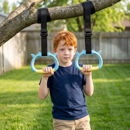 Gymnastics Rings, Children's Home Gym Equipment, Children's Adjustable Strap Strength Training Rings, Pulling Rings for Physical Training - color: blue