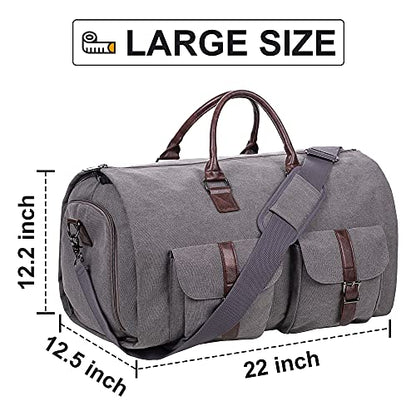 seyfocnia Convertible Travel Garment Bag,Carry on Garment Duffel Bag for Men Women - 2 in 1 Hanging Suitcase Suit Business Travel Bag - color: Grey-2Pockets-Canvas