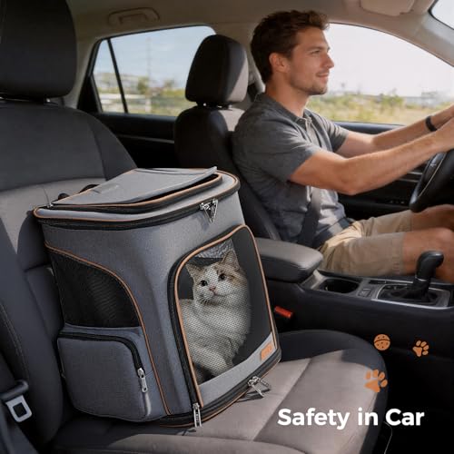 Lekereise Cat Backpack Expandable Pet Carrier Backpack for Small Cats and Dogs, Airline-Approved Foldable Dog Carrier Backpack with Inner Safety Leash, Grey - color: Grey, size: 21.7"L x 13.0"W x 15.0"H