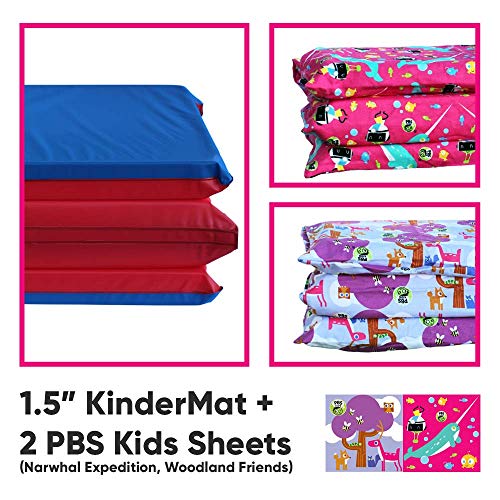 KinderMat + PBS Kids Friends Kit - 1.5" Thick Full Nap Mat and 2 Washable Covers - 47" x 22", Narwhal Expedition and Woodland Friends - Value Bundle Great for Daycare & Family Households - color: Narwhal Expedition + Woodland Friends Bundle 1.5 Inch