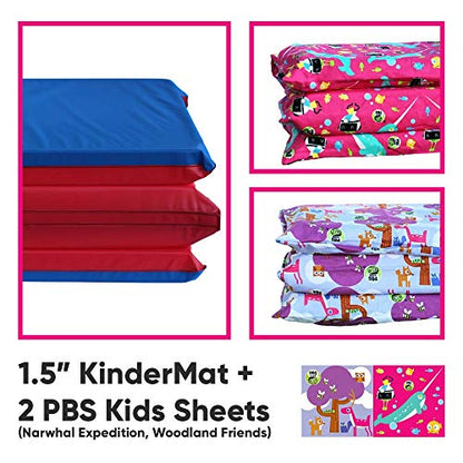 KinderMat + PBS Kids Friends Kit - 1.5" Thick Full Nap Mat and 2 Washable Covers - 47" x 22", Narwhal Expedition and Woodland Friends - Value Bundle Great for Daycare & Family Households - color: Narwhal Expedition + Woodland Friends Bundle 1.5 Inch