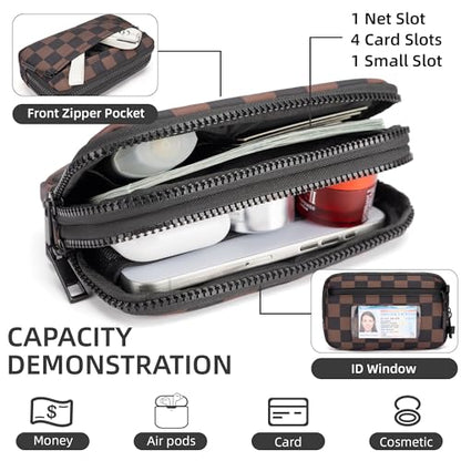 FODOKO Wristlet wallets for women Nylon Quilted Wallet with 4 Zippers,Travel Credit Card,Holder Cell Phone Organizer - color: Dark Brown