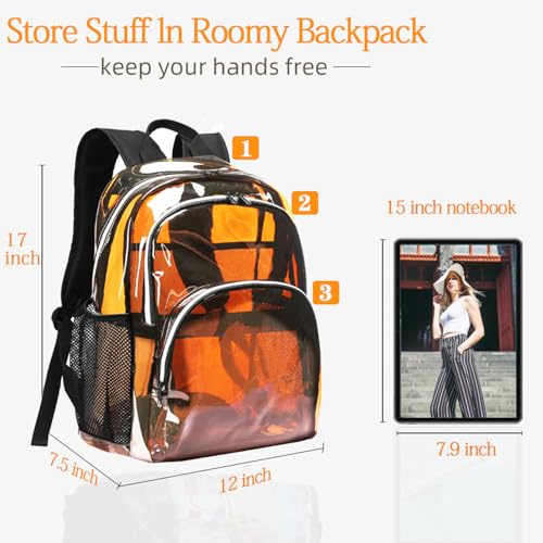Clear Backpack, Clear Bag Stadium Large See Through Bookbag Heavy Duty PVC Transparent Backpacks for School - color: Clear Amber-1pack