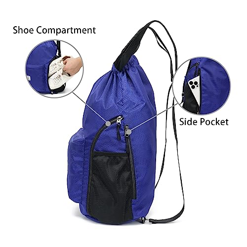 FUXINGYAO Drawstring Backpack Sports Gym Bag with Shoes Compartment, String Backpack Cinch for Women Men (Blue) - color: Blue