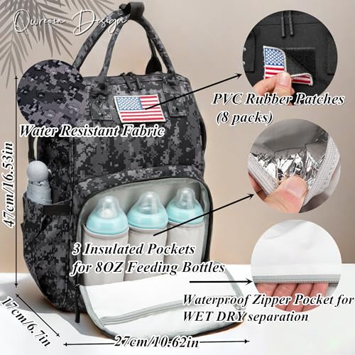 Camo Diaper Bag Backpack for Dad and Mom with USB Charging Port Stroller Straps and Insulated Pocket,army military Travel Nappy Backpack (DADDY and MOMMY patches) - color: Black Camo