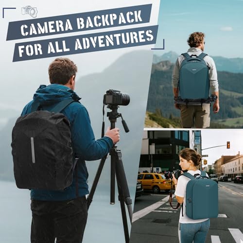 RAINSMORE Camera Backpack Hard Shell for DSLR/SLR Waterproof Camera Bag with Laptop Compartment 15.6 Inch Professional Camera Case with Rain Cover Photography Backpack Bag with Camera Lens Case Green - color: Green