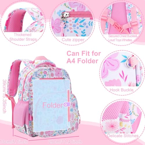 RHCPFOVR Kids Backpack for Girls - Girls Backpack 3-8 Ages Butterfly for Kids 15 Inch School Bookbag for Kindergarten Elementary School Bookbag for Girl 1st 2nd Grade - style: Pink Garden